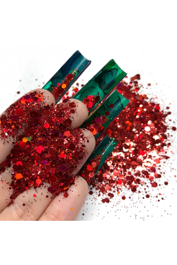 Kırmızı Holografik Nail Art Süsleri – Parlak ve Işıltılı