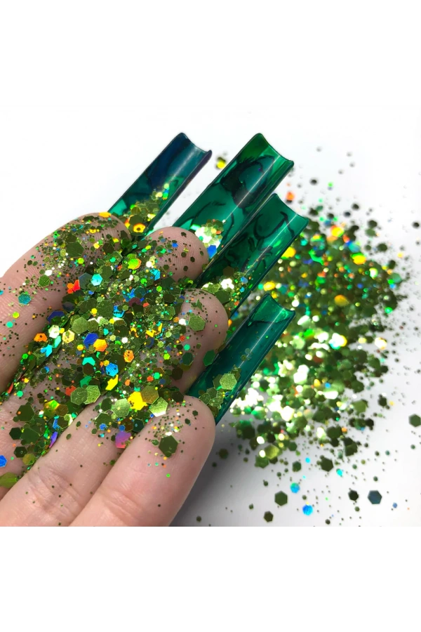 Yeşil Holografik Nail Art Süsleri – Parlak ve Işıltılı