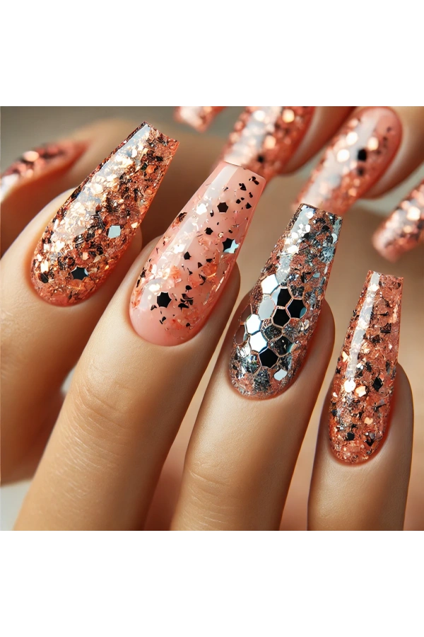Şeftali Metalik Yansımalı Kırılmış Folyo Nail Art Süsleri – Parlak ve Işıltılı