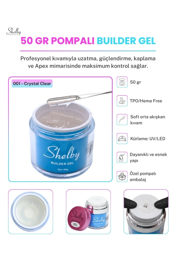 Shelby Pompalı Builder Jel 001 Crystal Clear (Şeffaf) – 50 gr