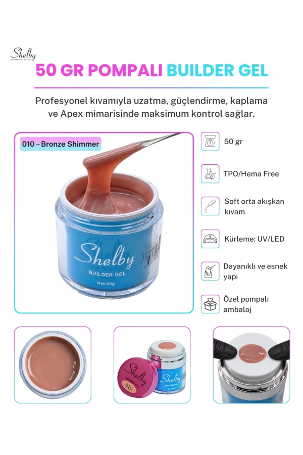 Shelby Pompalı Builder Jel 010 Bronze Shimmer (Simli Bronz) – 50 gr