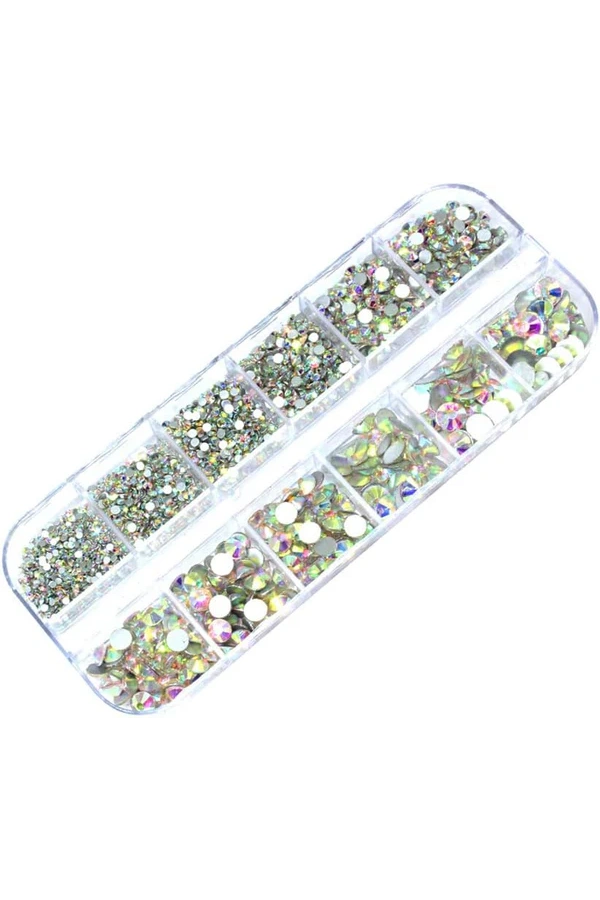 Kristal Tırnak Taşı Seti – 12 Bölmeli Nail Art Aksesuarı