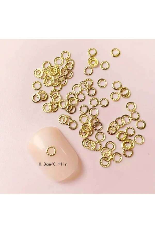 Altın Metal Halka Nail Art Süsleri - 50 Adet