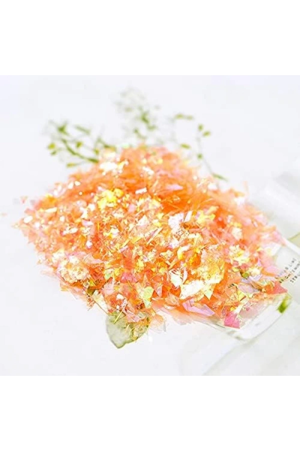 Turuncu Holografik Kırılmış Folyo Nail Art Süsleri – Parlak ve Işıltılı