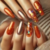 Turuncu Holografik Kırılmış Folyo Nail Art Süsleri – Parlak ve Işıltılı