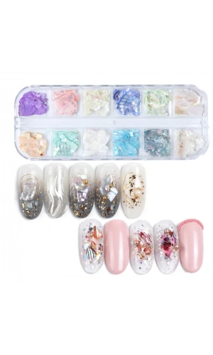 12 Renk Sedefli Deniz Kabuğu Nail Art Süsleme Seti
