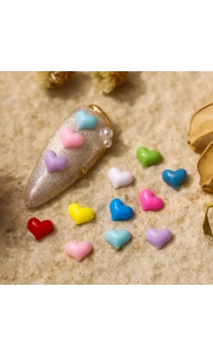 Renkli Kalp Figürlü Nail Art Süsü - 20 Adet