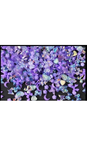 Mor Hologramlı Nail Art Charm Karışık Figürler - 20 Adet