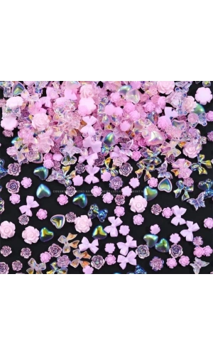 Pembe Hologramlı Nail Art Charm Karışık Figürler - 20 Adet