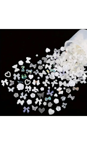Beyaz Karışık Figürlü Nail Art Süsü - 20 Adet