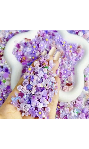 Mor ve Yeşil Karışık Figürlü Nail Art Süsü - 20 Adet