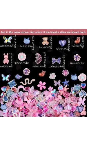 Pembe Karışık Figürlü Nail Art Süsü - 20 Adet