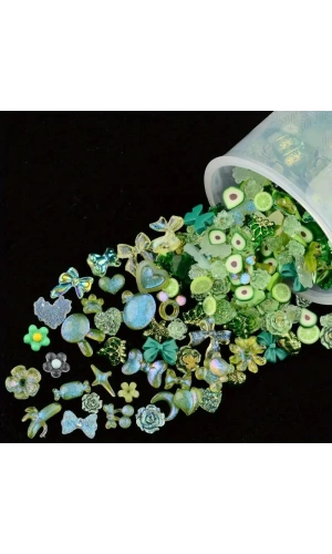 Yeşil Karışık Figürlü Nail Art Süsü - 20 Adet