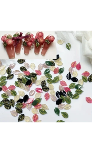 Renkli Yaprak Figürlü Nail Art Süsü - 20 Adet