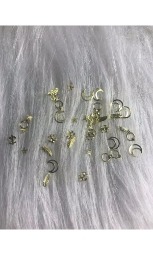 Altın Renk Nail Art Metal Tırnak Süsleri – Ay, Yıldız, Karışık Figürler 40 Adet