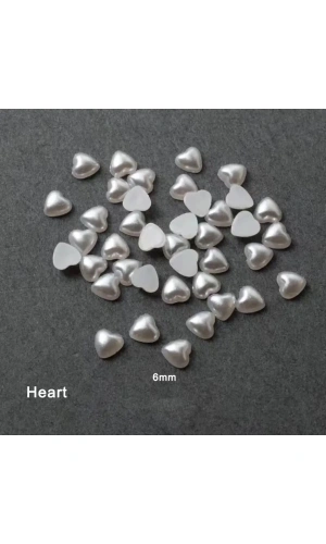 İnci Beyazı 3D Kalp Charm Tırnak Süsleri - 20 Adet