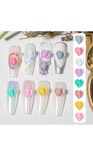 Renkli 3D Çift Kalp Charm Tırnak Süsleri – 20 Adet