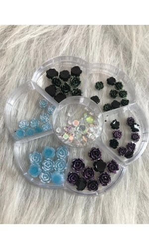 Renkli Gül Figürlü Nail Art ve Taş Seti