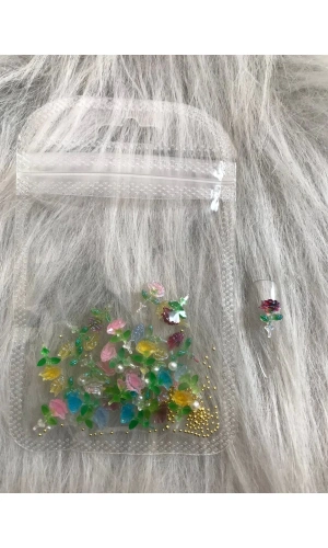 Renkli Güller Nail Art Charm Seti