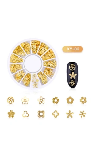 Altın Metal Çiçek Nail Art Süsleri - 12 Farklı Model