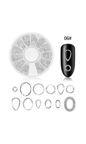 Gümüş Metal Oval Çerçeve Nail Art Süsleri - 12 Farklı Model