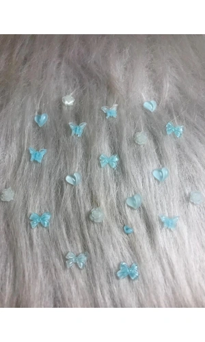 Mavi Hologramlı Karışık Nail Art Charm - 20 Adet