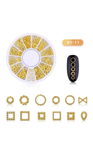 Altın Geometrik Figürler Nail Art Charm Seti
