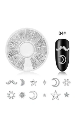Gümüş Ay Yıldız ve Güneş Nail Art Charm Seti