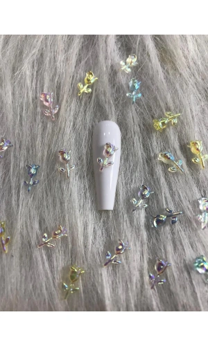 Renkli Gül Figürlü Nail Art Süsü - 20 Adet