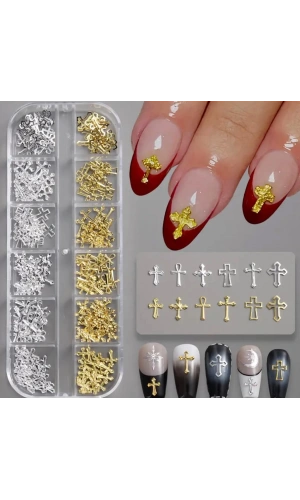 Haç Temalı Metal Tırnak Süsü - Charm Seti