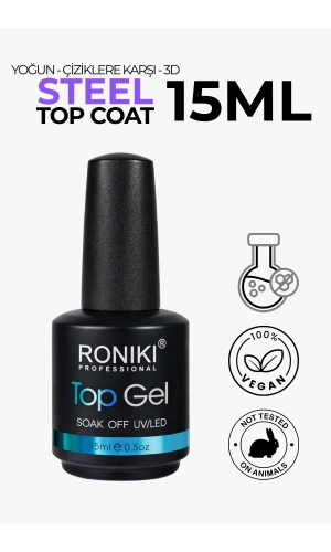 Roniki Professional 3D Steel Top Coat 15 ML – Yoğun Kıvamlı No Wipe Üst Kat