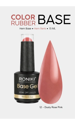 Roniki Color Rubber Base Coat 12 – Dusty Rose Pink 15 ML