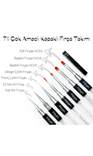 7’li Çok Amaçlı Kapaklı Protez Tırnak Fırça Seti