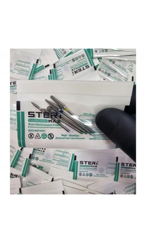 Freze Uç Sterilizasyon Zarfı Şeffaf – Mini Boy İndikatörlü Sterilizasyon Kraft Paketi 100x75 mm (100 Adet)