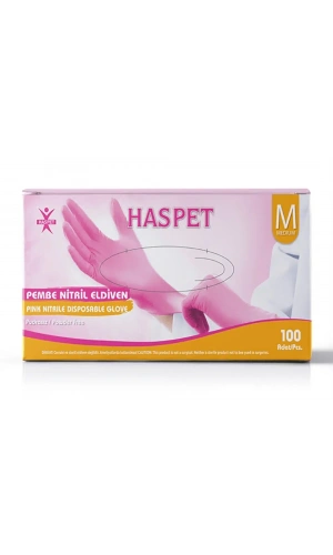 Haspet Pembe Nitril Eldiven Pudrasız Medium (M) – 100 Adet
