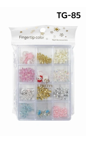 12 Bölmeli Profesyonel Tırnak Charm Seti – Karışık Figürlü Nail Art Süsleme Kutusu