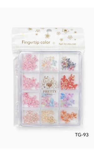 12 Bölmeli Kelebek Tırnak Charm Seti – Şeffaf Nail Art Süsleme Taşları