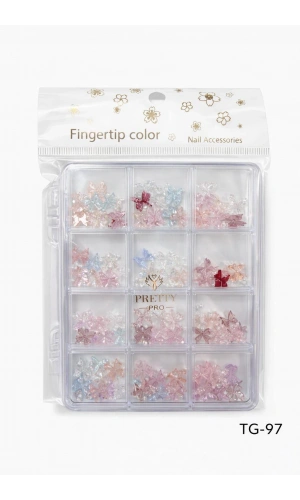 12 Bölmeli Pastel Kelebek Tırnak Charm Seti – Şeffaf Nail Art Süsleme Taşları