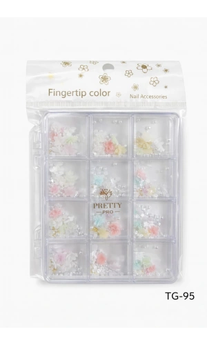 12 Bölmeli Çiçek Tırnak Charm Seti – İnci Detaylı Nail Art Süsleme Kutusu