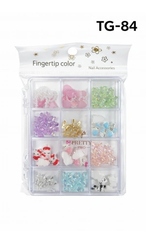 12 Bölmeli Karışık Tırnak Charm Seti – Nail Art Süsleme Taşları ve Figürler