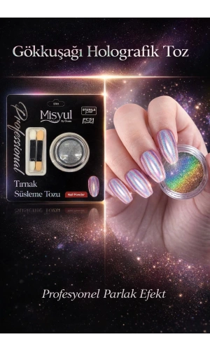 Gökkuşağı Holografik Tırnak Süsleme Tozu Seti (Aplikatörlü)