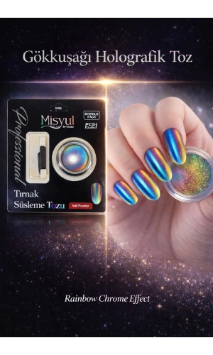 Gökkuşağı Holografik Tırnak Süsleme Tozu (Chrome Effect – Aplikatörlü)