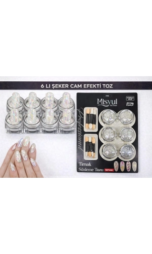 6’lı Şeker Cam Efekti Tırnak Süsleme Tozu Seti (Aplikatörlü)