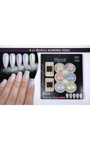 6’lı Buzlu Aurora Tırnak Süsleme Tozu Seti (Aplikatörlü)
