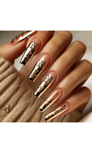 Soluk Altın Metalik Harf Nail Art Süsleri – Şık ve Kişiselleştirilebilir