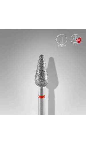 Staleks Elmas Yuvarlanmış Armut Freze, Kırmızı, Çap 5 mm, Çalışma Kısmı 12 mm