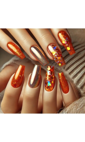 Turuncu Holografik Kırılmış Folyo Nail Art Süsleri – Parlak ve Işıltılı