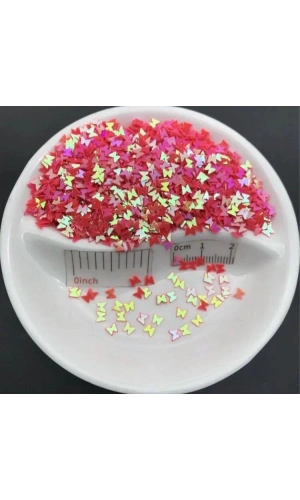 Kırmızı Holografik Kelebek Nail Art Süsleri – 1000+ Adet