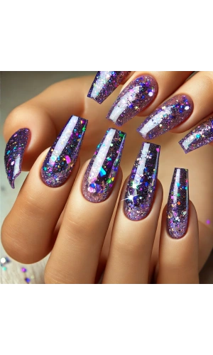 Mor Holografik Chunky Glitter Nail Art Süsleri – Parlak ve Işıltılı