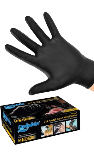 Siyah Nitril Eldiven – Pudrasız, M Beden (100’lü Kutu)